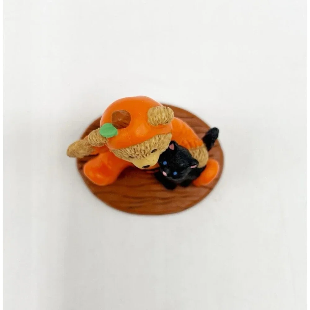 Vintage Russ Lil Haunters Teddy Bear Pumpkin Black Cat Halloween Figurine 2.75